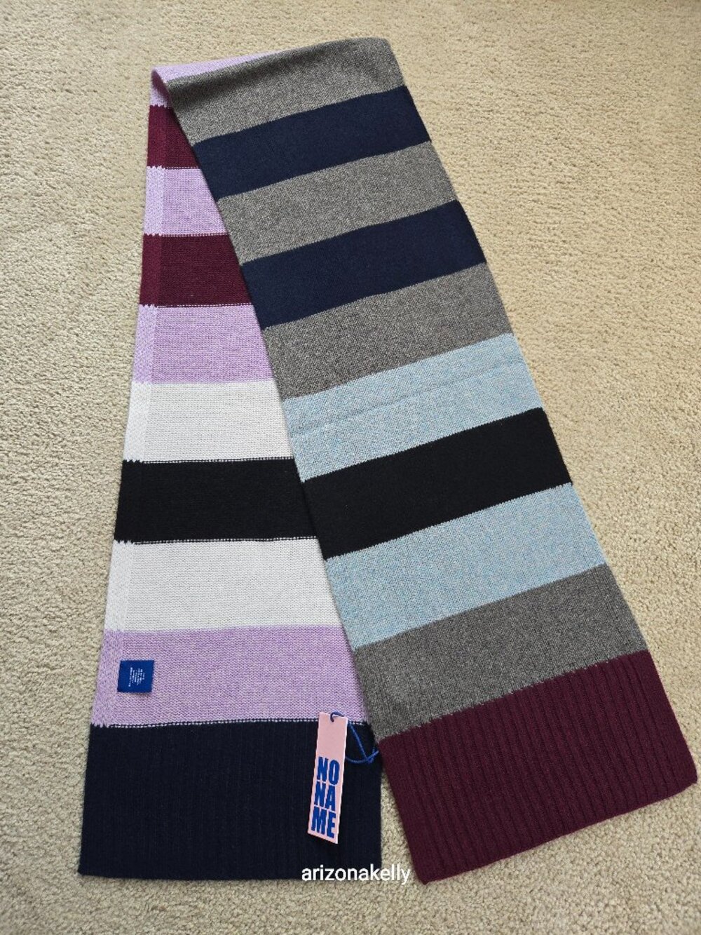 NWT NakedCashmere NoName The Stripe Scarf Lavender Grey